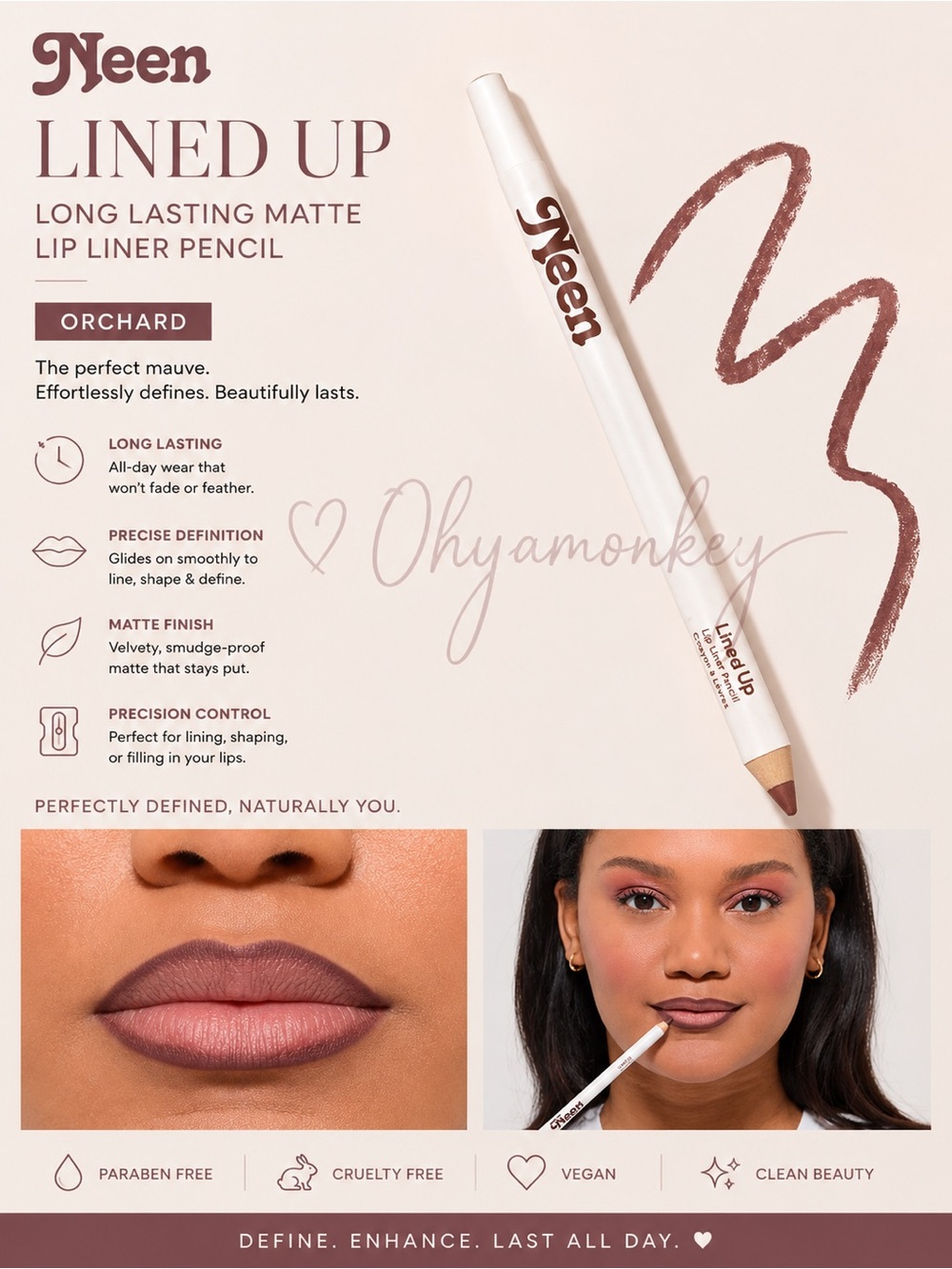 Neen Lined Up Long Lasting Matte Lip Liner Pencil — Orchard
